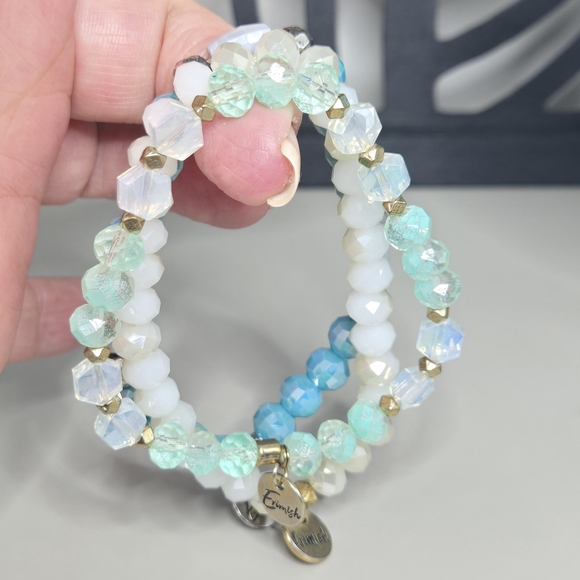 Erimish Turquoise Blue Frosted White Faceted Glass Beaded Bracelets - Picture 4 of 4